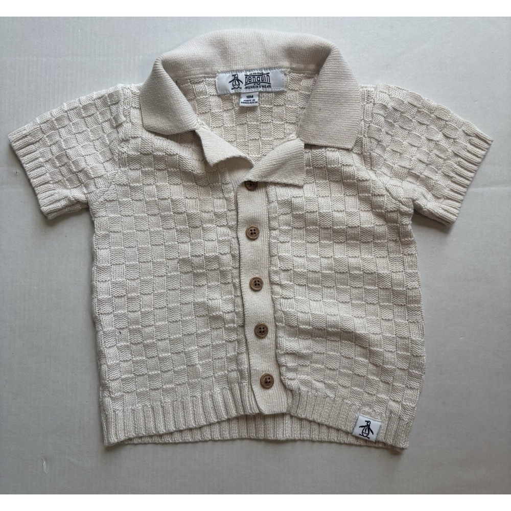 Original Penguin by Munsingwear knit polo shirt Cream Boys 18m Preppy Button